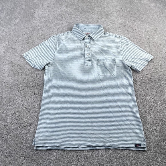 Faherty Polo Shirt Mens Small Blue Indigo Stripes Salt Wash Short Sleeves Golf - Picture 1 of 12